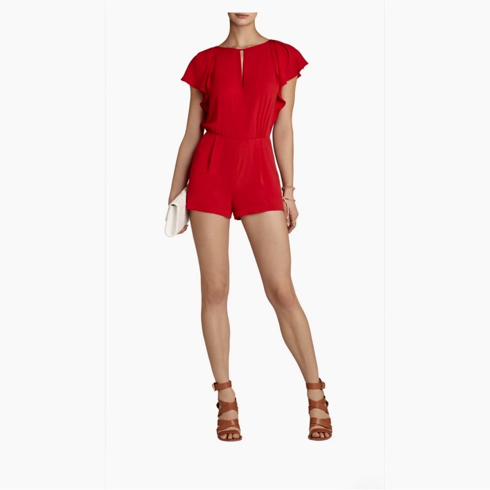 BCBG MAXAZRIA Poppy Karmin Elegant Red Draped Ruffle Jumpsuit Onesie